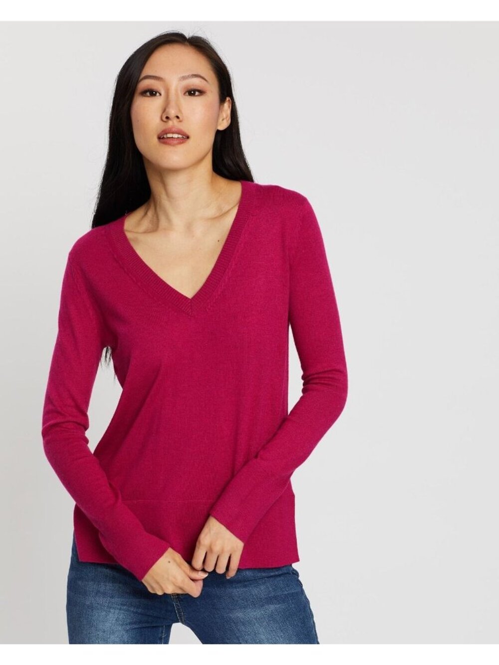 J.Crew Sweater Top Size Medium Pink Wool Blend V Neck Long Sleeve High-Low Hem